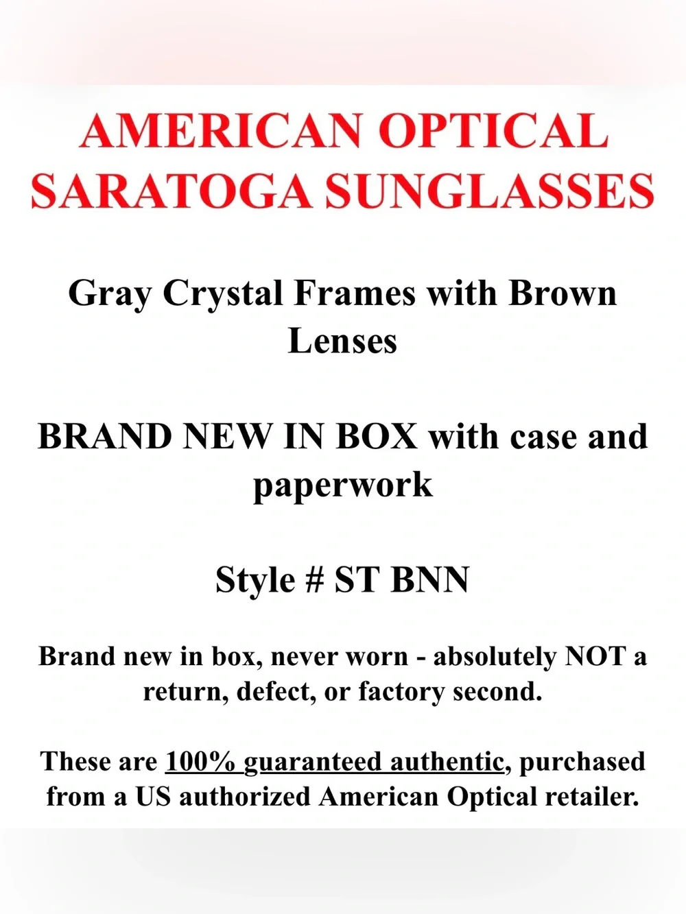 NWT American Optical “Saratoga” Gray Crystal Brown Lenses 52mm= “JFK Sunglasses”